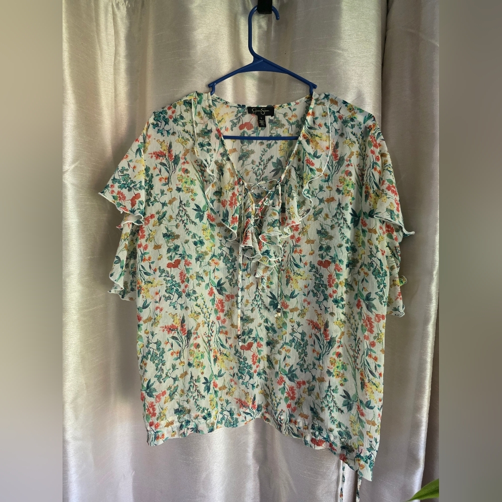 Jessica Simpson Floral Ruffle Blouse - Multicolor
